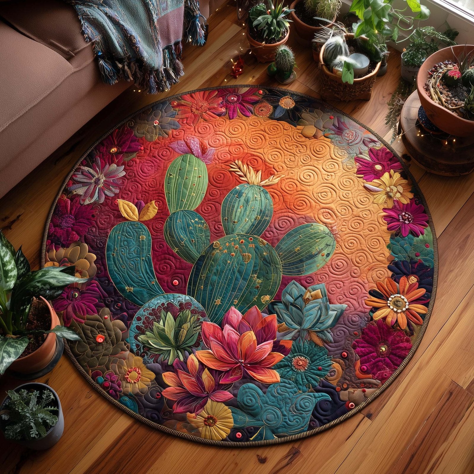 Cactus Oasis Round Mat Rug - Nature Design | Serene Home Decor