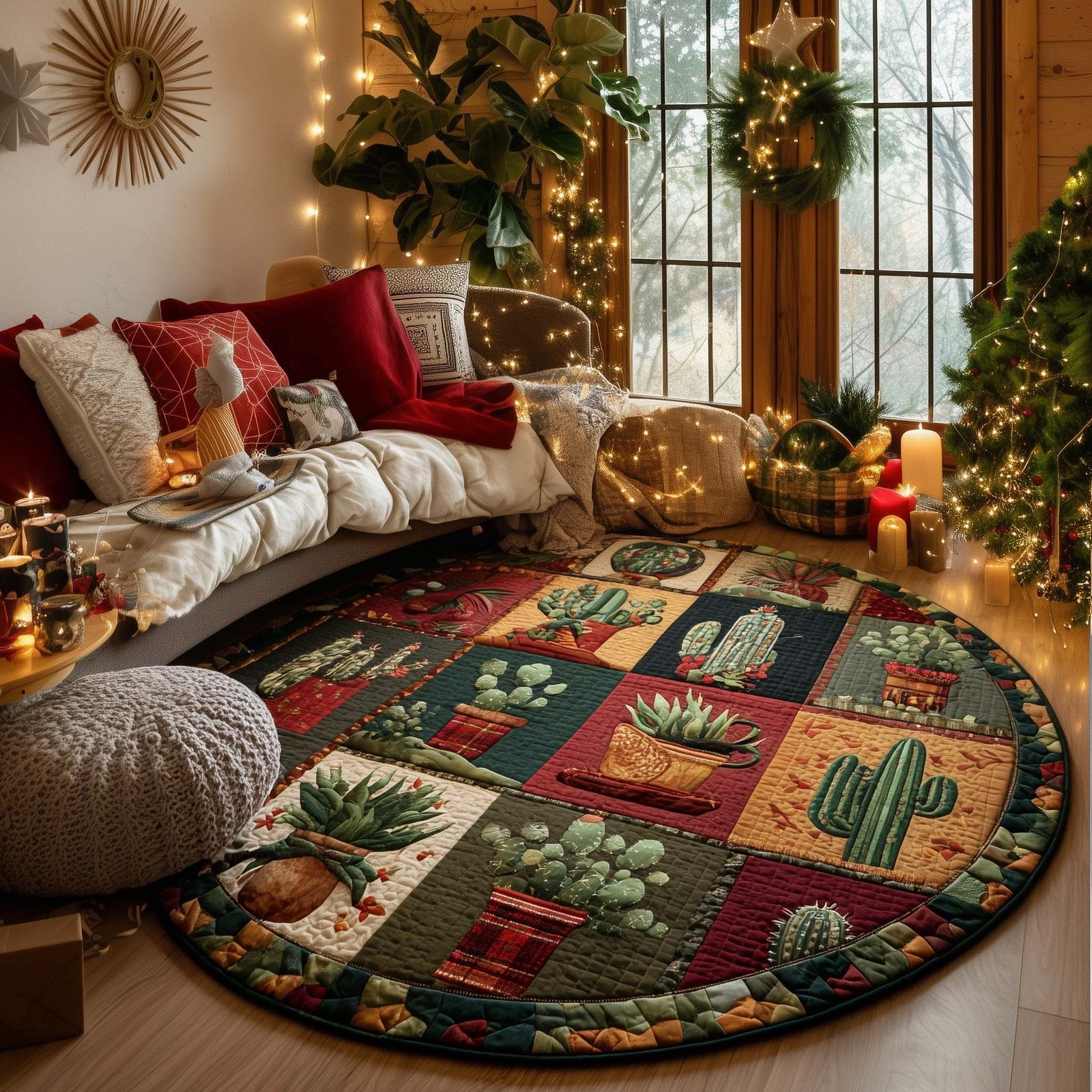 Cactus Patch Round Mat Rug - Nature Design | Serene Home Decor