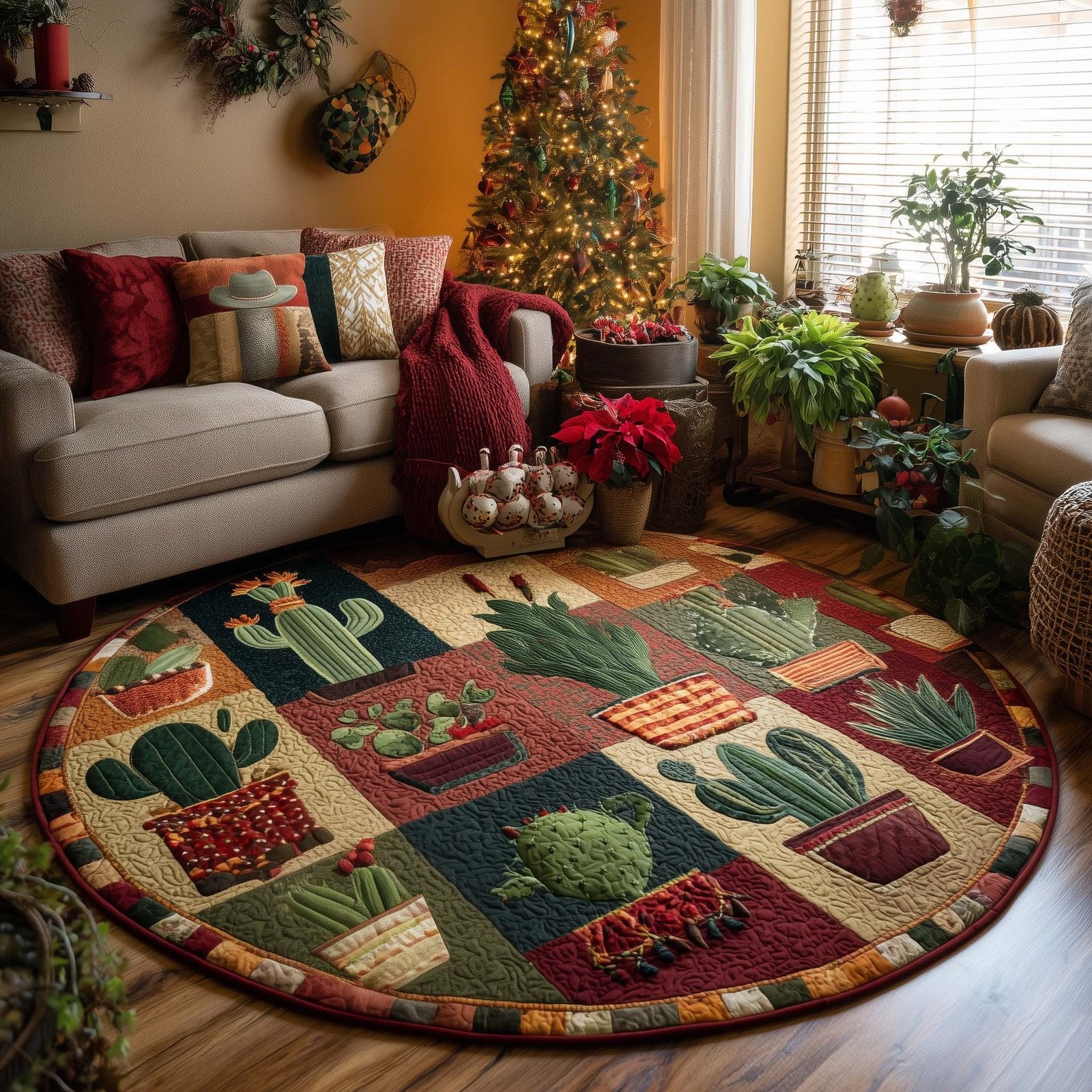 Cactus Patch Round Mat Rug - Nature Design | Serene Home Decor