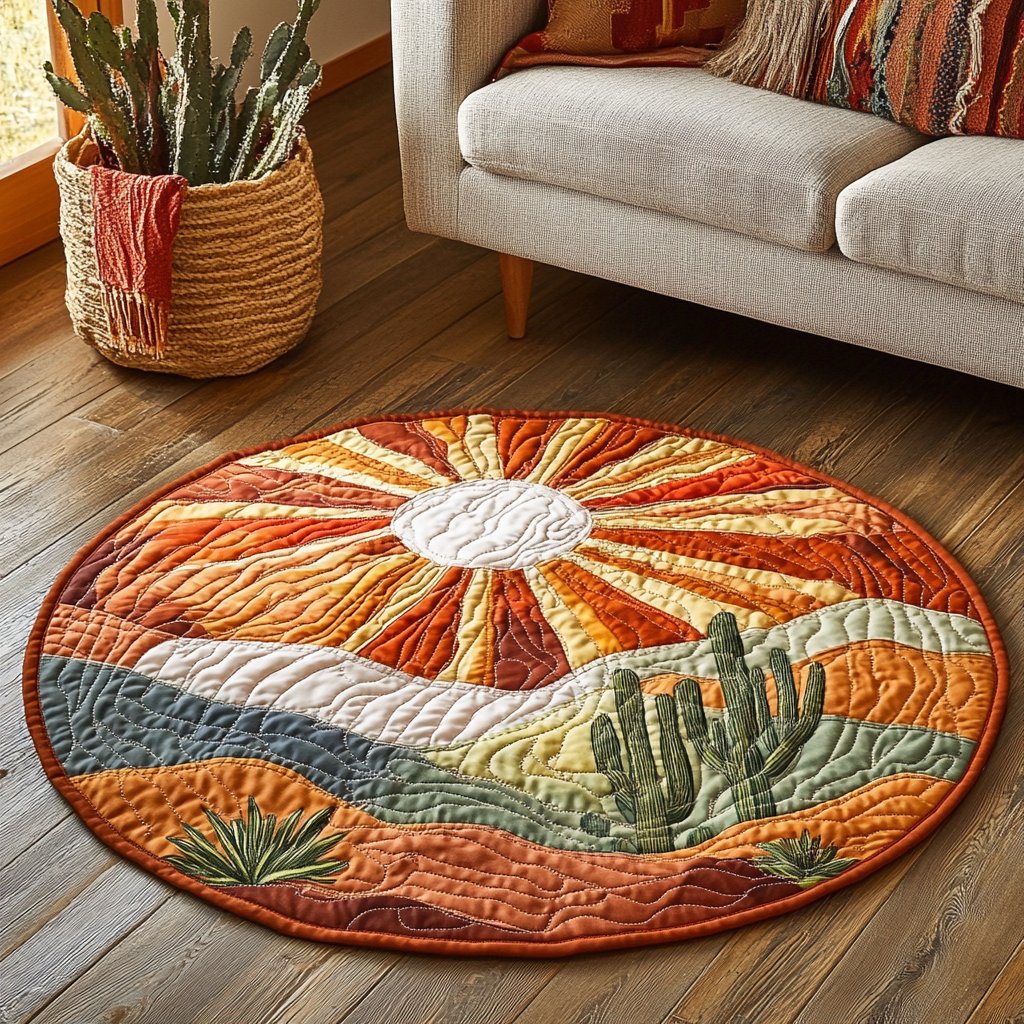 Cactus Sunrise Round Mat Rug - washable non-slip printed rug