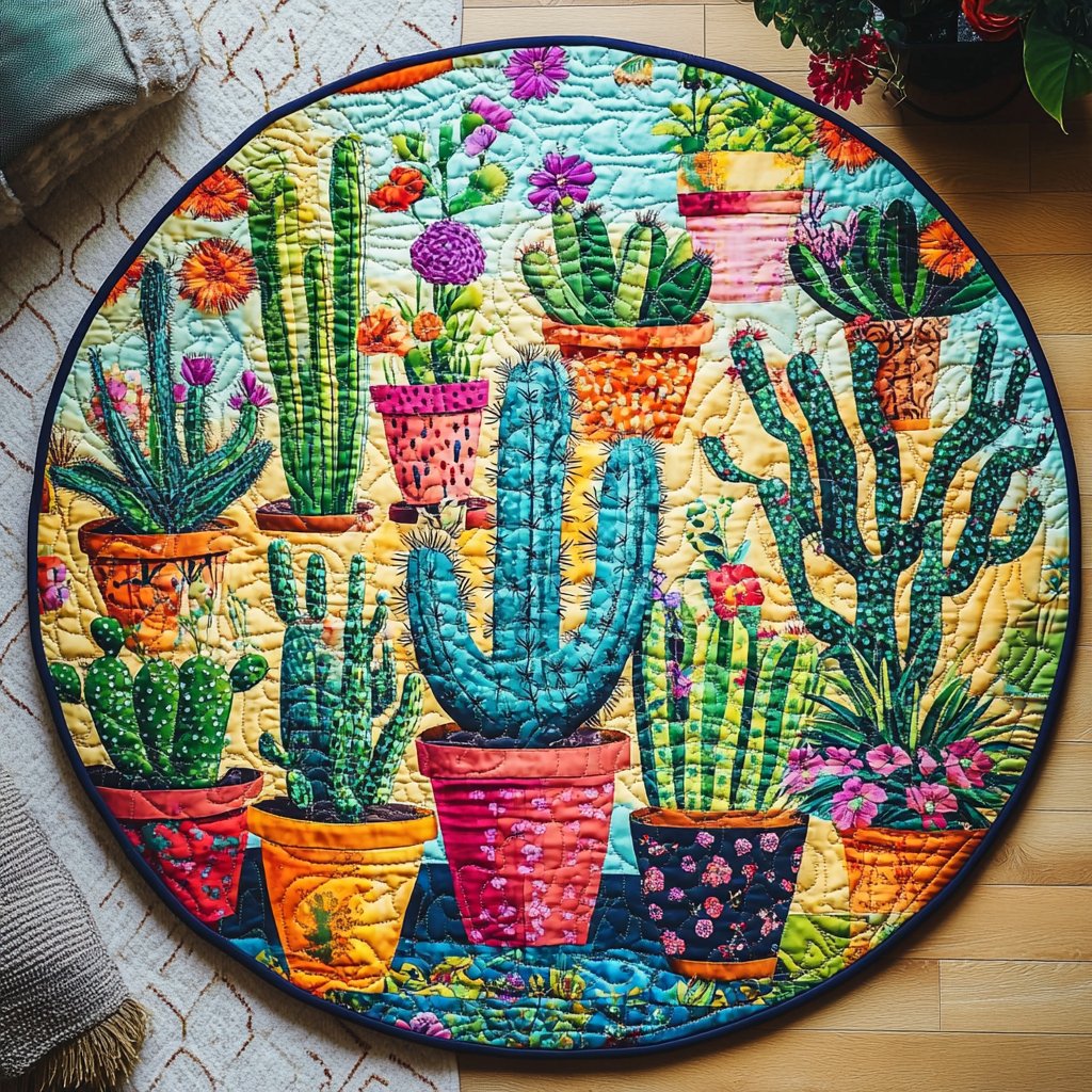 Cactus Sunset Glow Round Mat Rug - washable non-slip printed rug