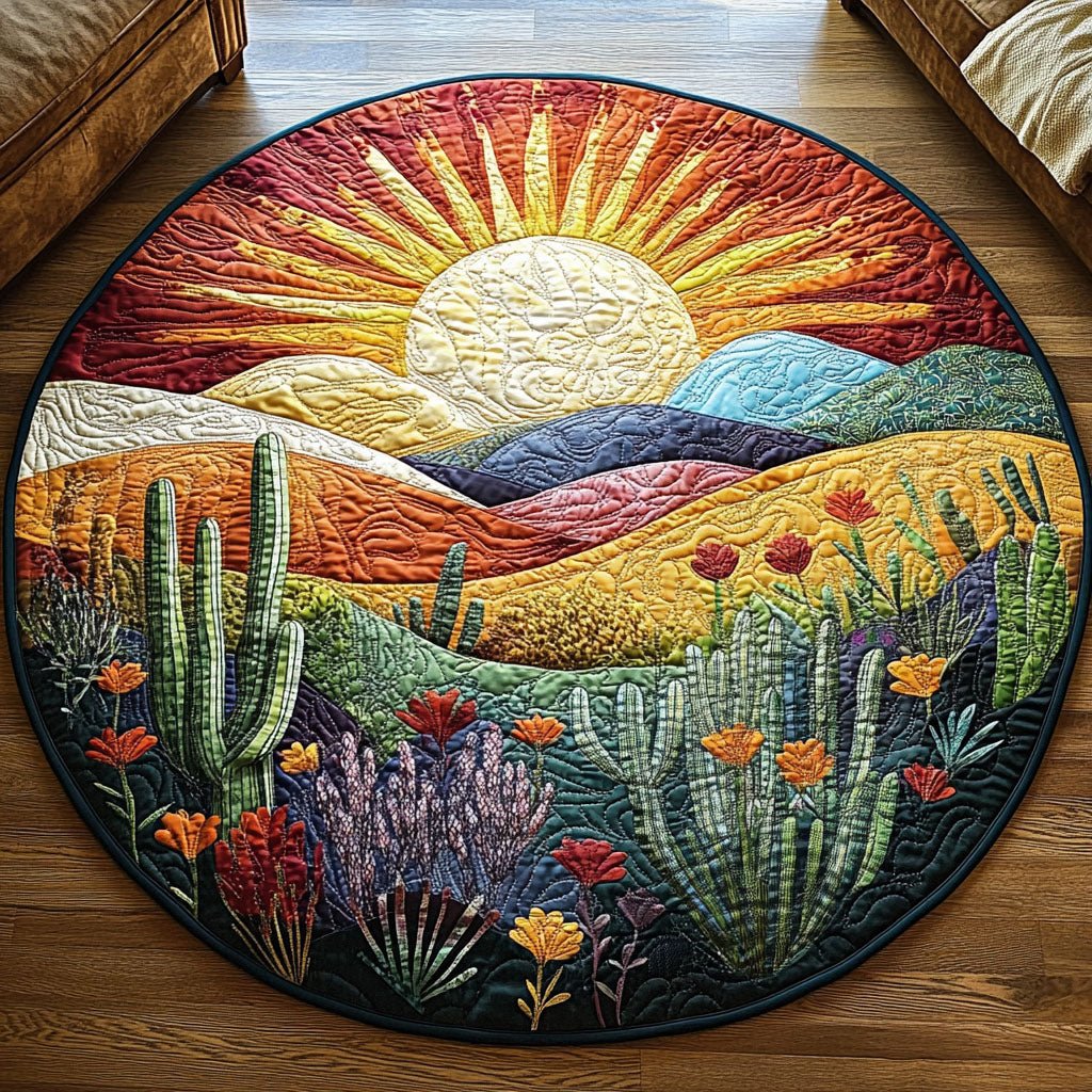 Cactus Sunset Glow Round Mat Rug - Nature Design | Serene Home Decor