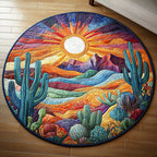 Cactus Sunset Round Mat Rug - washable non-slip printed rug