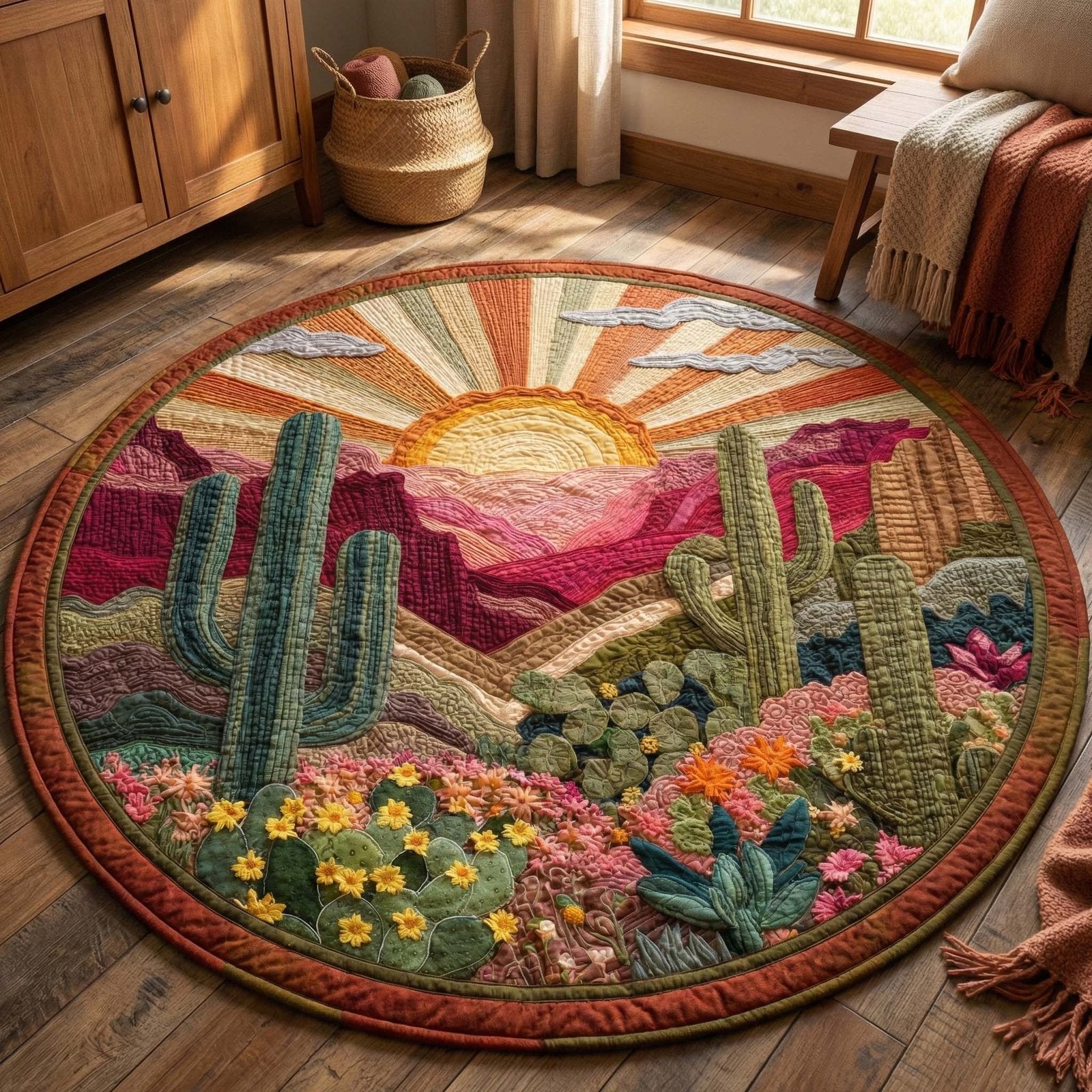 Cactus Valley Round Mat Rug - Nature Design | Serene Home Decor