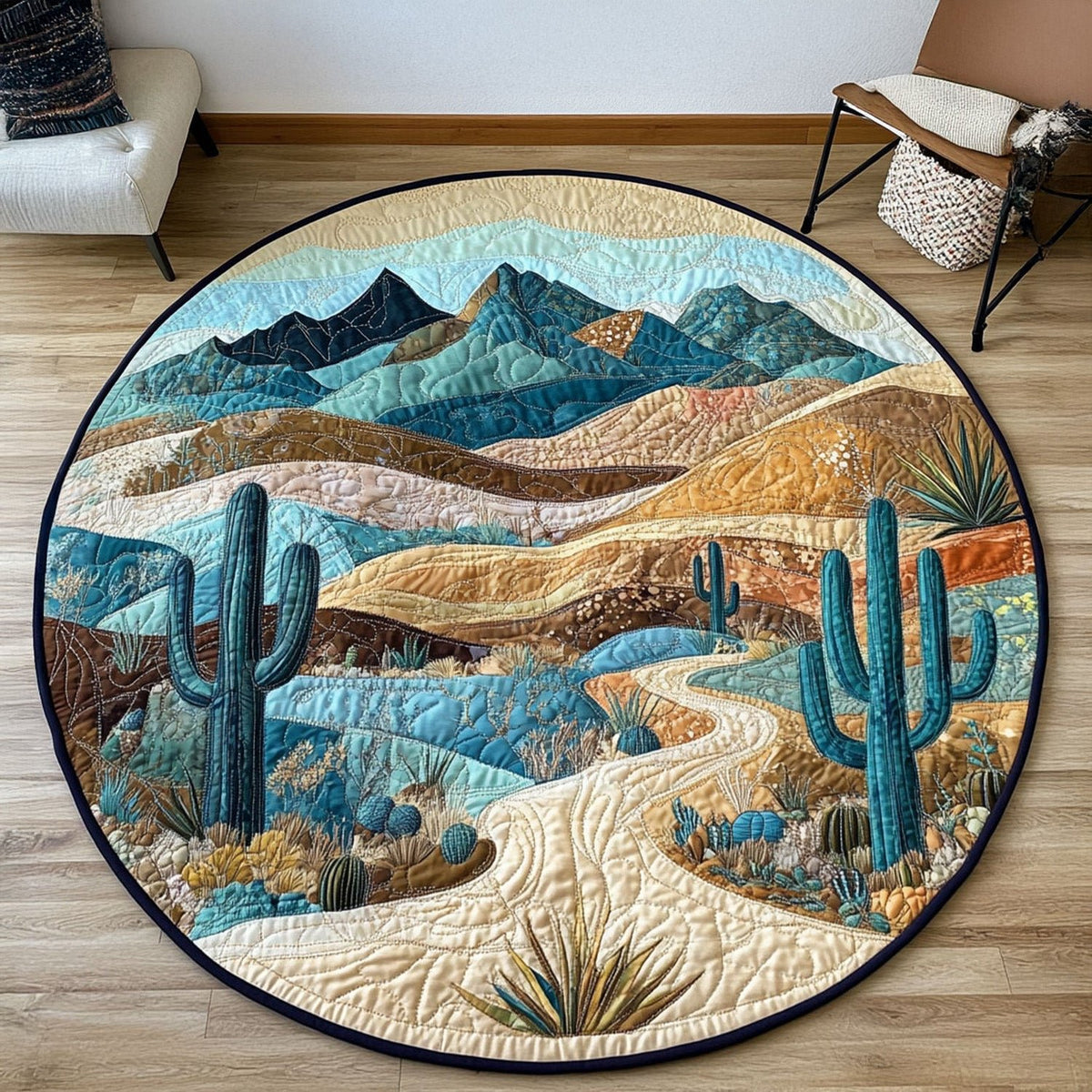 Cactus Vista Round Mat Rug - washable non-slip printed rug