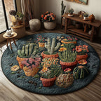 Cactus Wonderland Round Mat Rug - washable non-slip printed rug