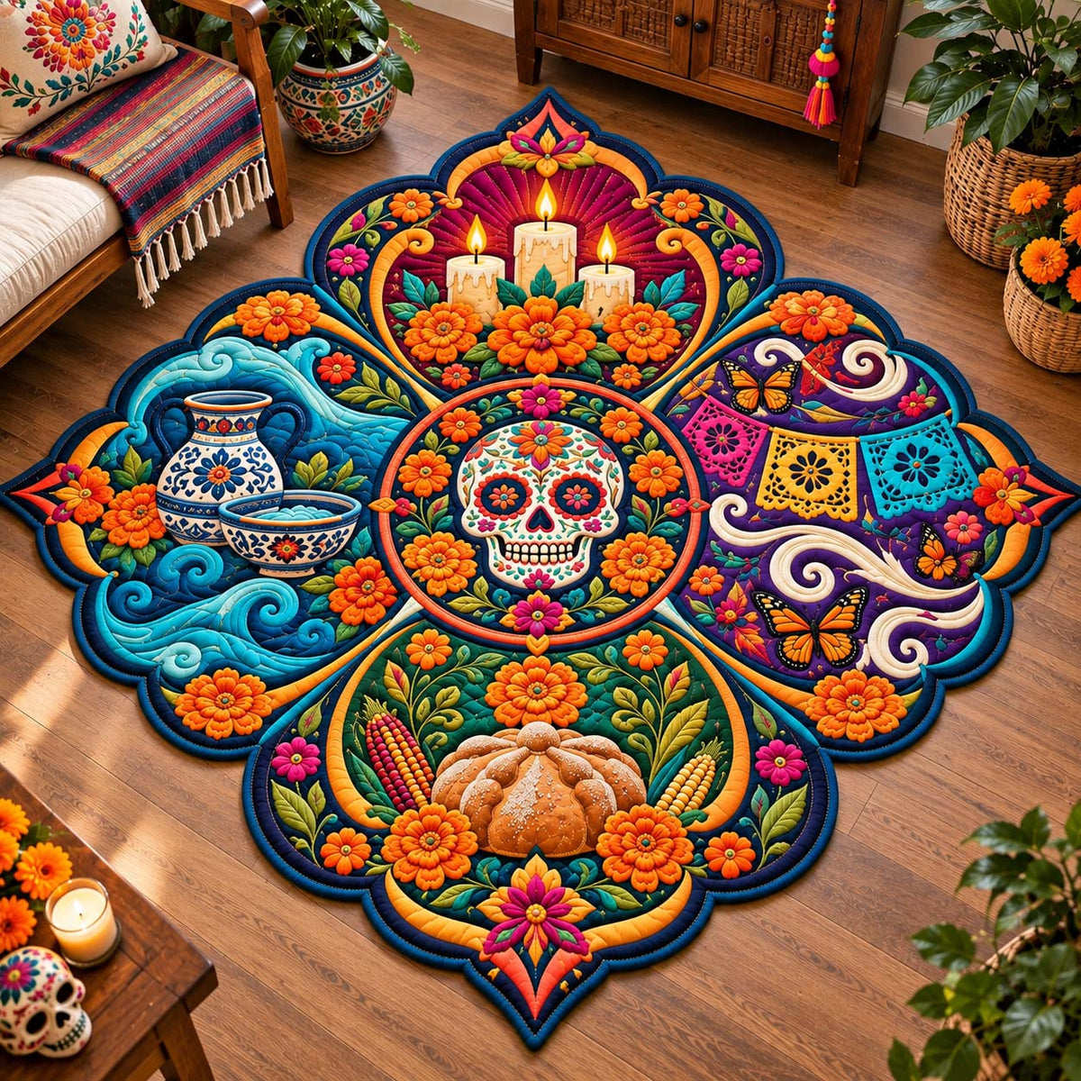 Calavera Elements Custom Shape Area Rug - Nature Design | Die-Cut Non-Slip Rug - washable non-slip printed rug
