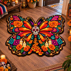 Calavera Monarch Custom Shape Area Rug - Nature Design | Die-Cut Non-Slip Rug - washable non-slip printed rug