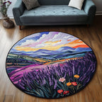 Calm Bloom Round Mat Rug - washable non-slip printed rug