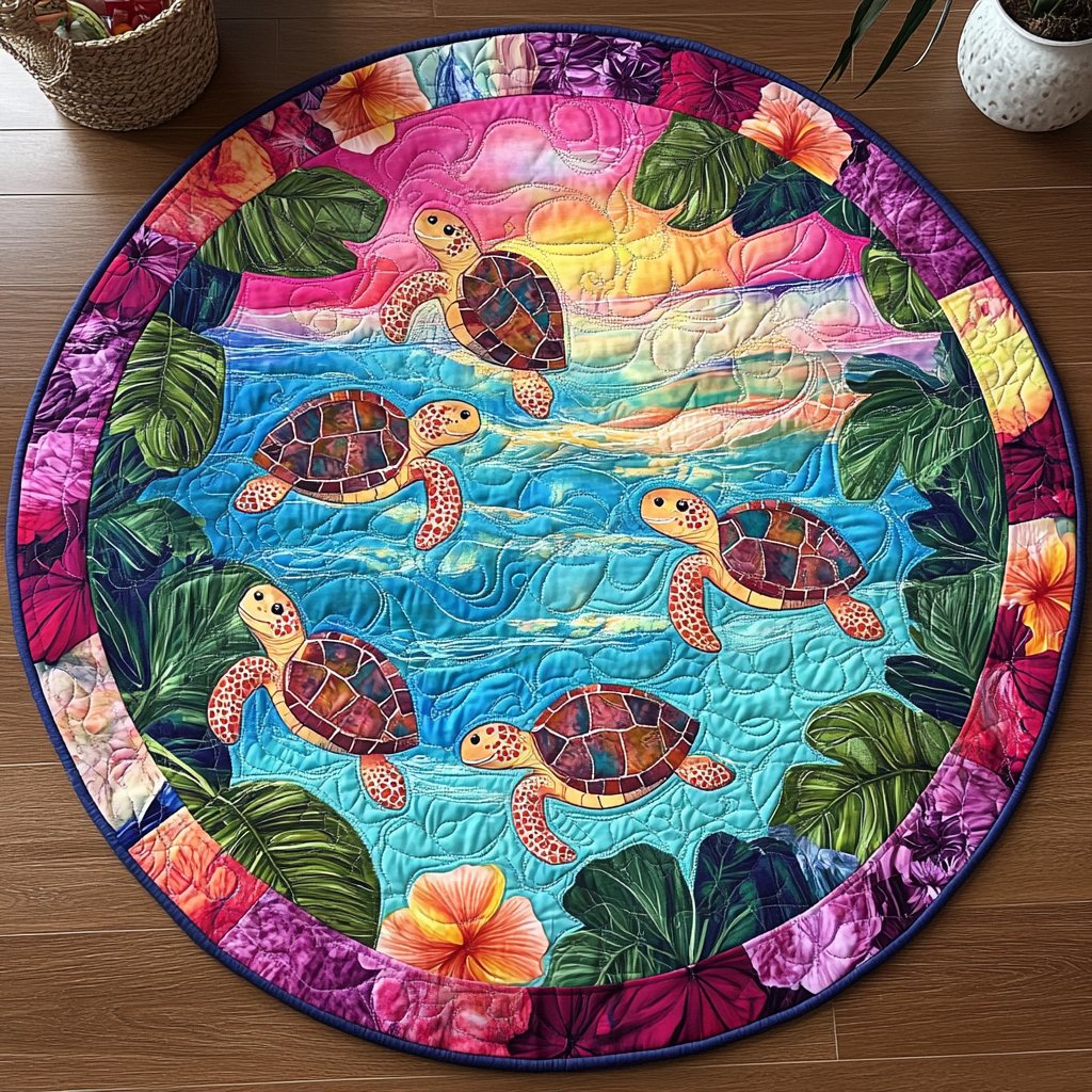 Calm Coastline Round Mat Rug - washable non-slip printed rug