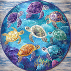 Calm Turtle Round Mat Rug - washable non-slip printed rug
