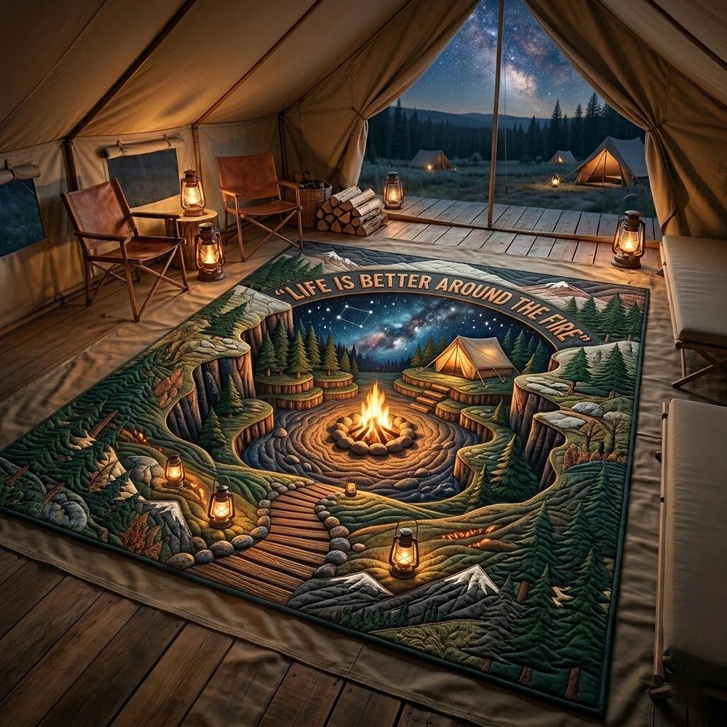 Camp Bliss area rug in a living room