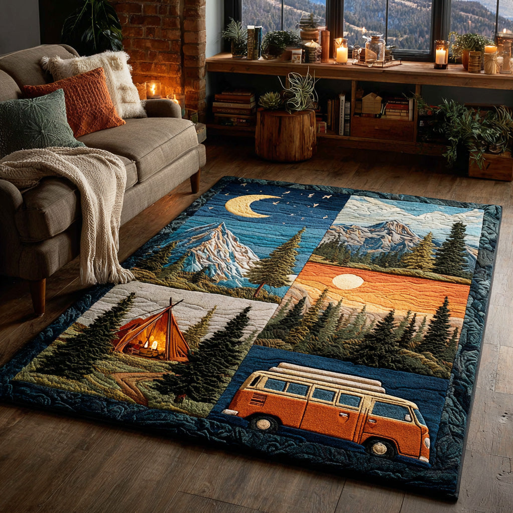 Camp Bliss area rug in a living room
