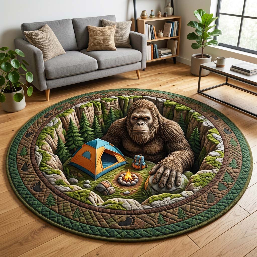 Camp Encounter Round Mat Rug - washable non-slip printed rug