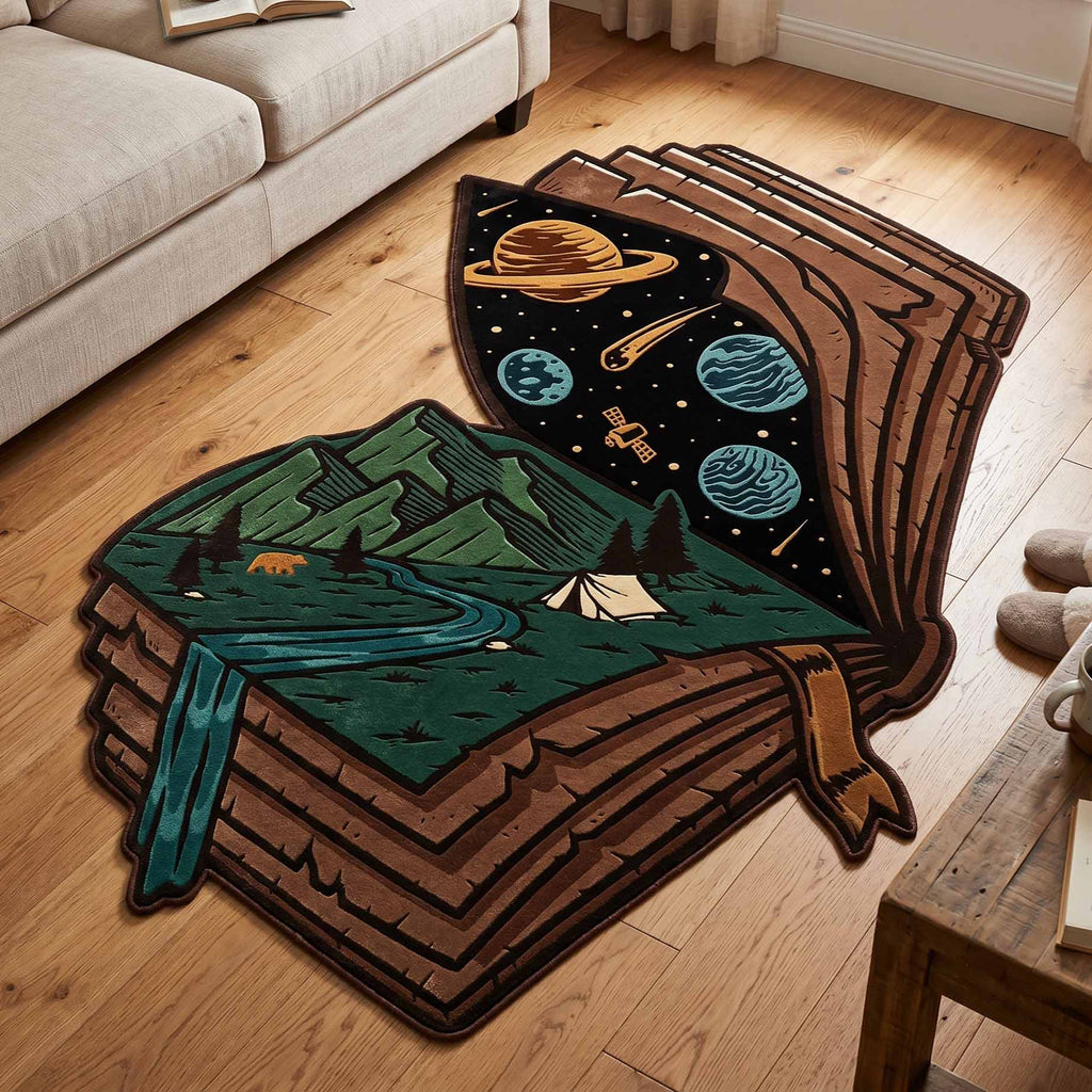 Camp Stack Custom Shape Area Rug - Nature Design | Die-Cut Non-Slip Rug - washable non-slip printed rug