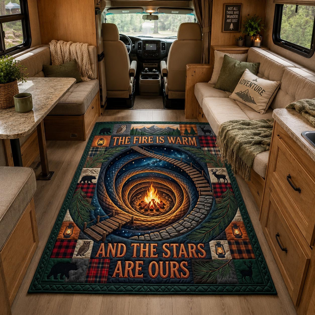 Camp Vibes area rug in a living room