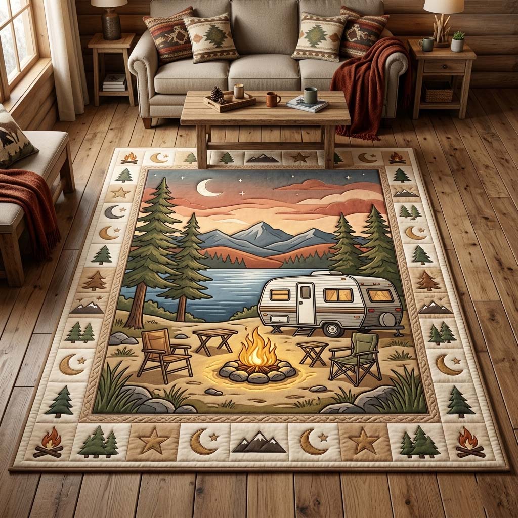 Camper Retreat area rug in a living room