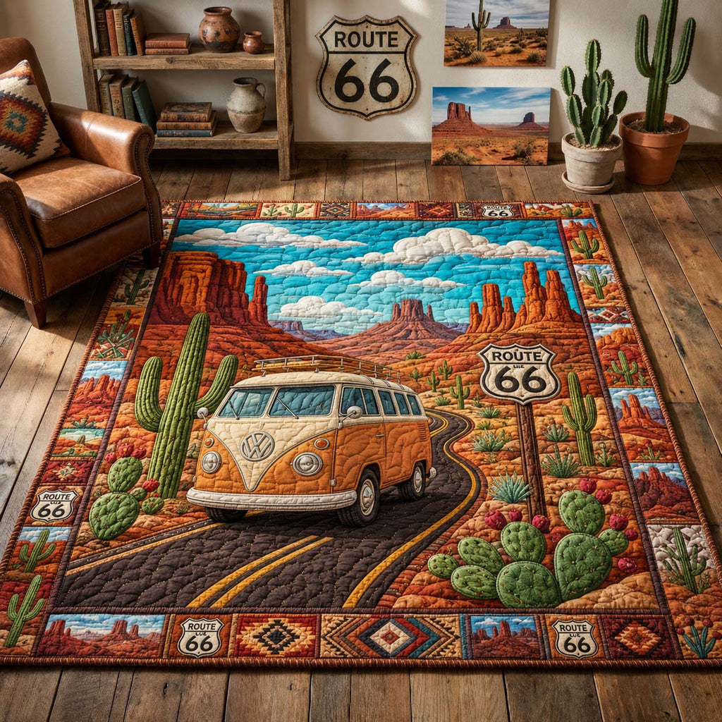 Camper Window Journey area rug in a living room