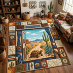 Camper Window Journey area rug in a living room