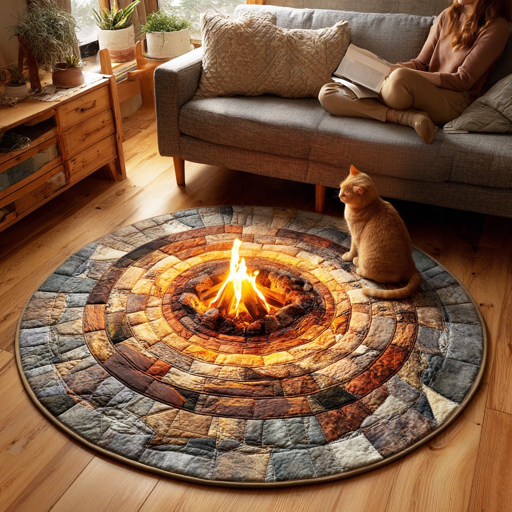 Campfire Night Circle Round Mat Rug - washable non-slip printed rug