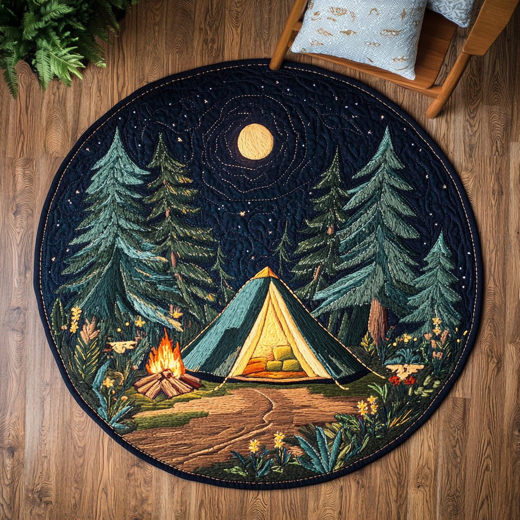 Campfire Nights Round Mat Rug - washable non-slip printed rug