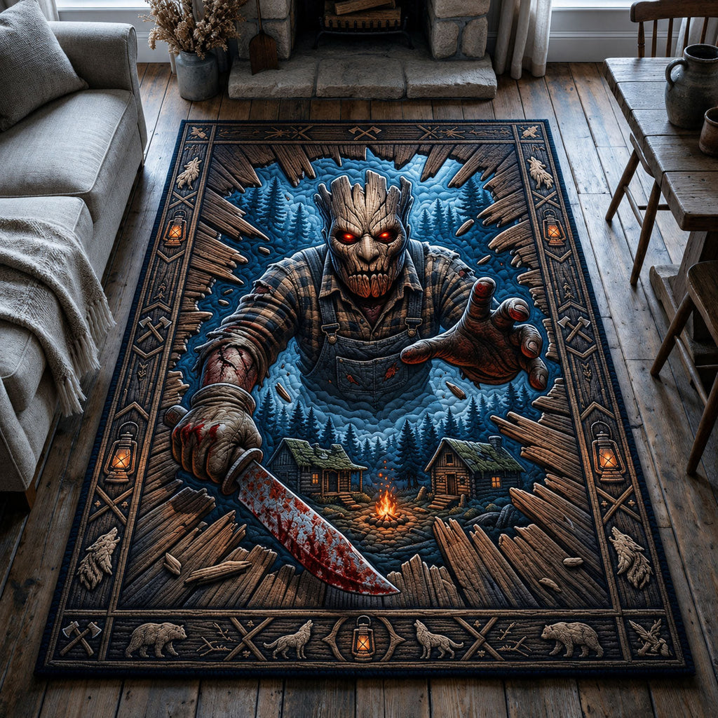 Campground Killer area rug in a living room