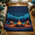 Camping area rug in a living room