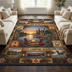 Camping area rug in a living room