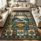 Camping area rug in a living room