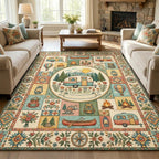 Camping area rug in a living room