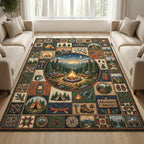 Camping area rug in a living room