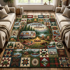 Camping area rug in a living room