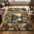 Camping area rug in a living room