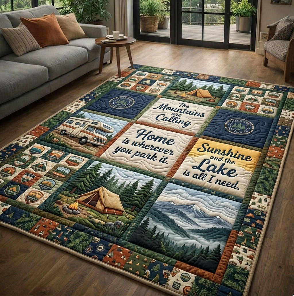 Camping Life area rug in a living room