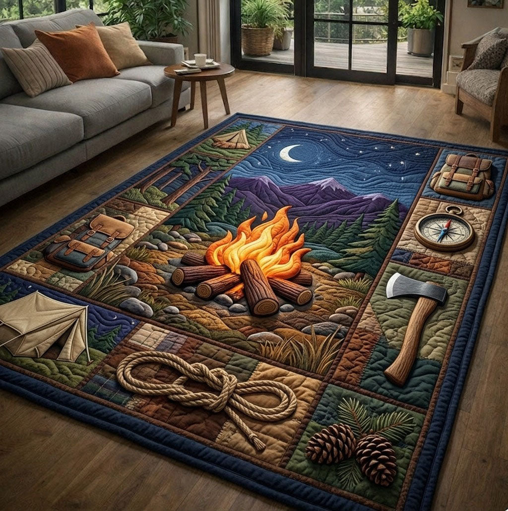 Camping Life area rug in a living room