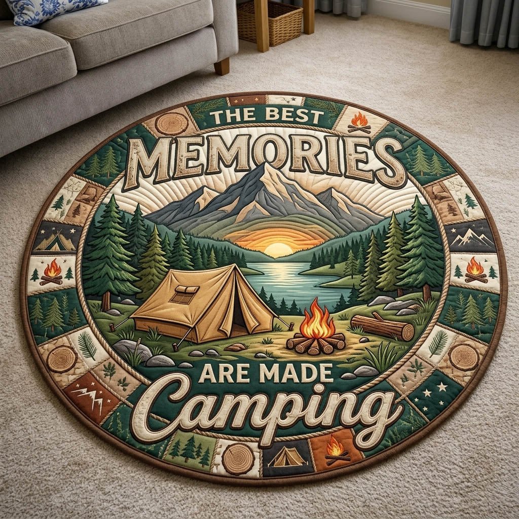 Camping Life Round Mat Rug - washable non-slip printed rug