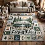 Camping Vibes area rug in a living room