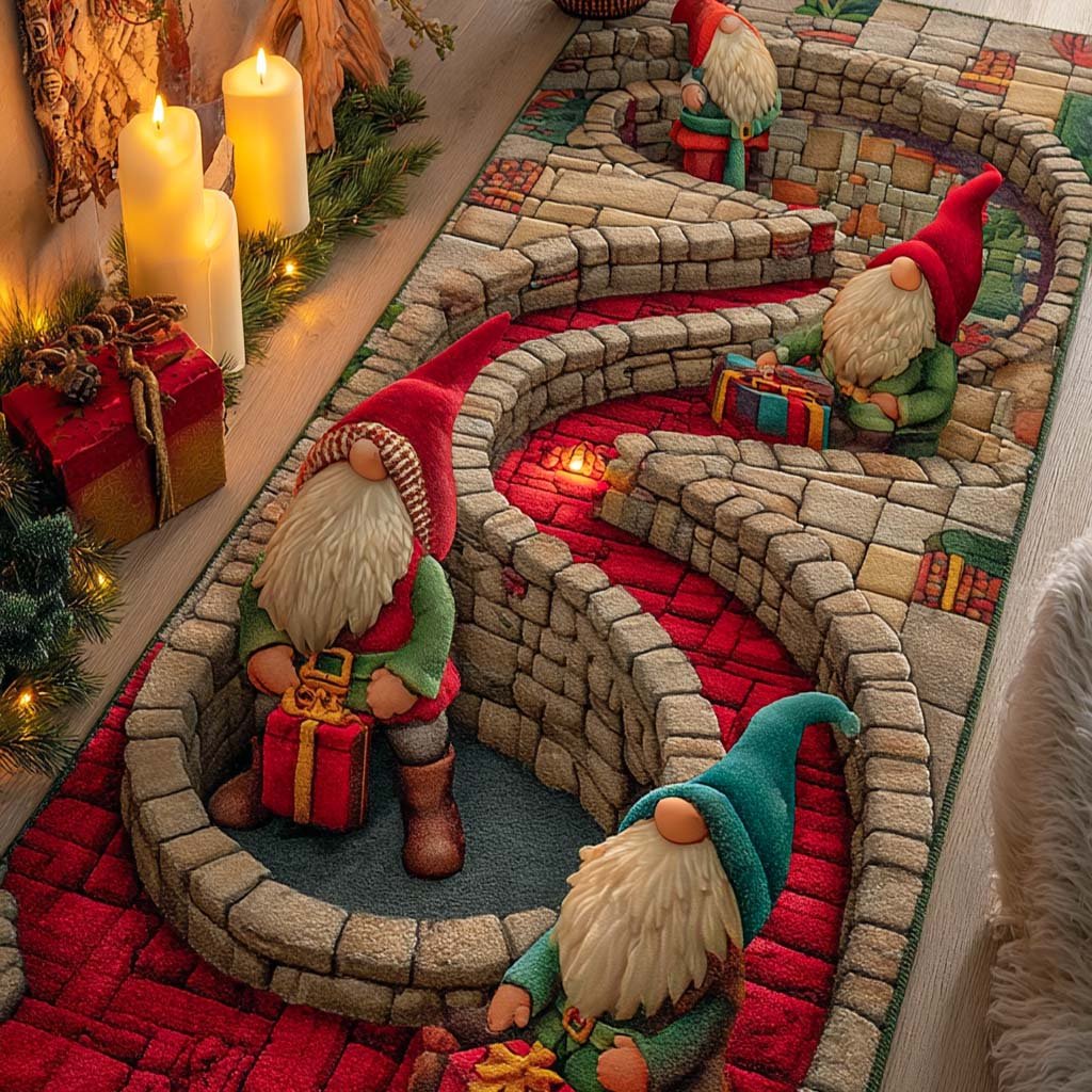Candlelit Gnome Spiral Runner Carpet Runner Rug - Cute Pet Design | Animal Printed Runner Rug
