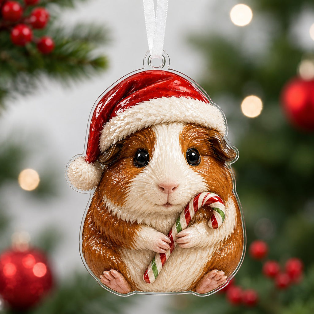 Candy Cane Christmas Guinea Pig Christmas Ornament