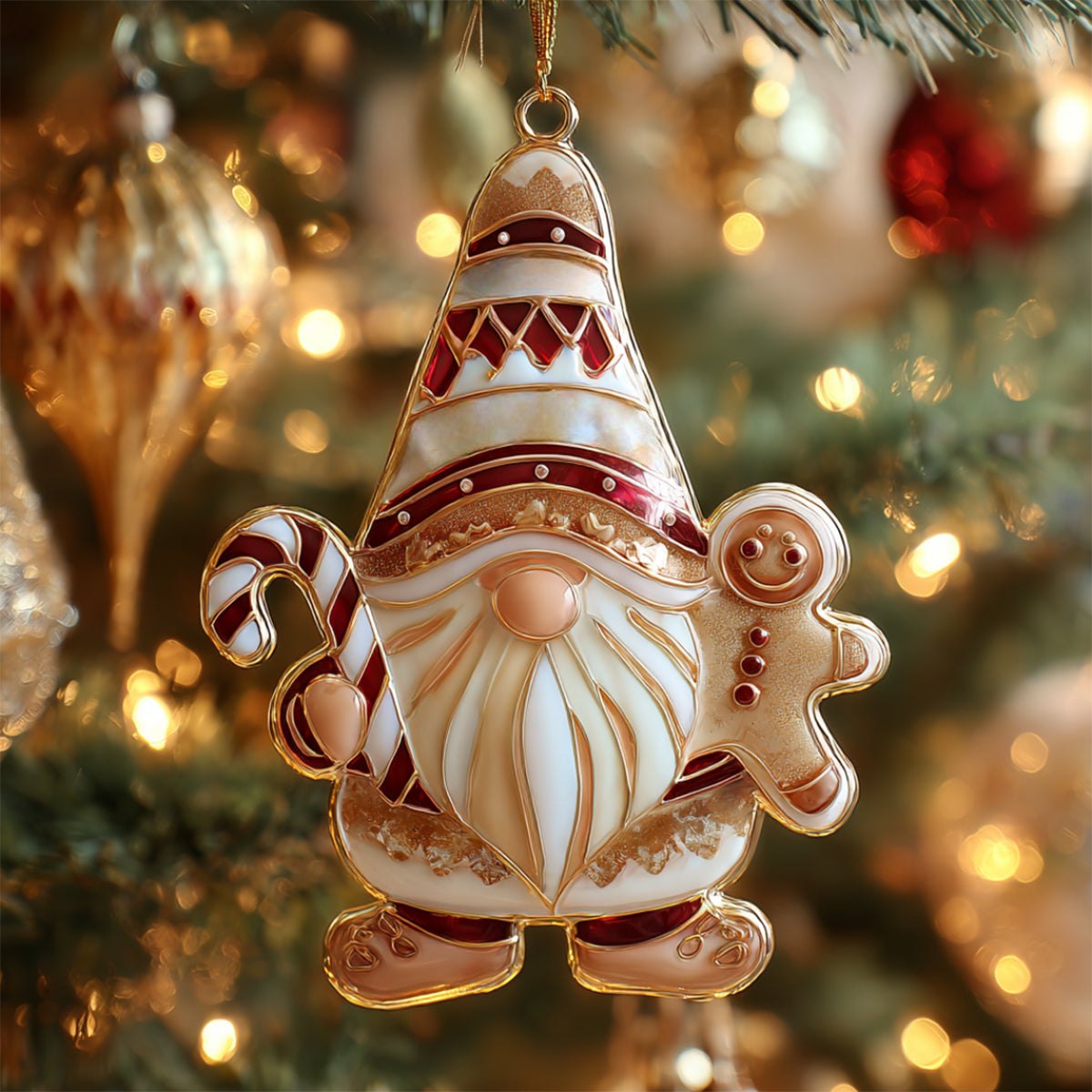 Gingerbread Candy Cane Gnome Christmas Ornament