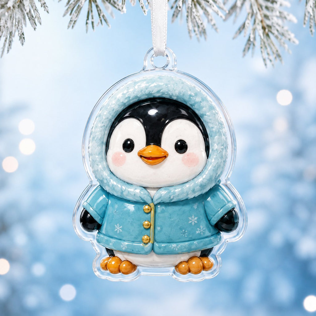 Penguin in a Blue Hooded Coat Christmas Ornament