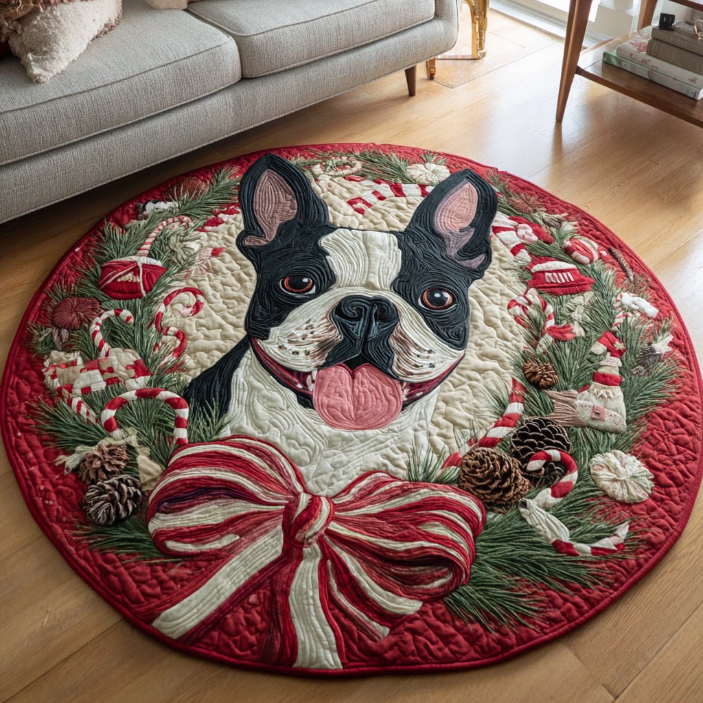 Candy Boston Terrier Round Mat Rug - washable non-slip printed rug