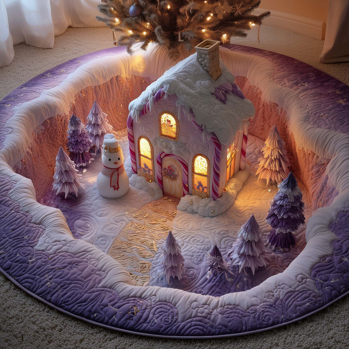 Candy Cane House Round Mat Rug - washable non-slip printed rug