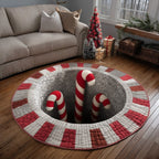 Candy Cane Pit Round Mat Rug - washable non-slip printed rug