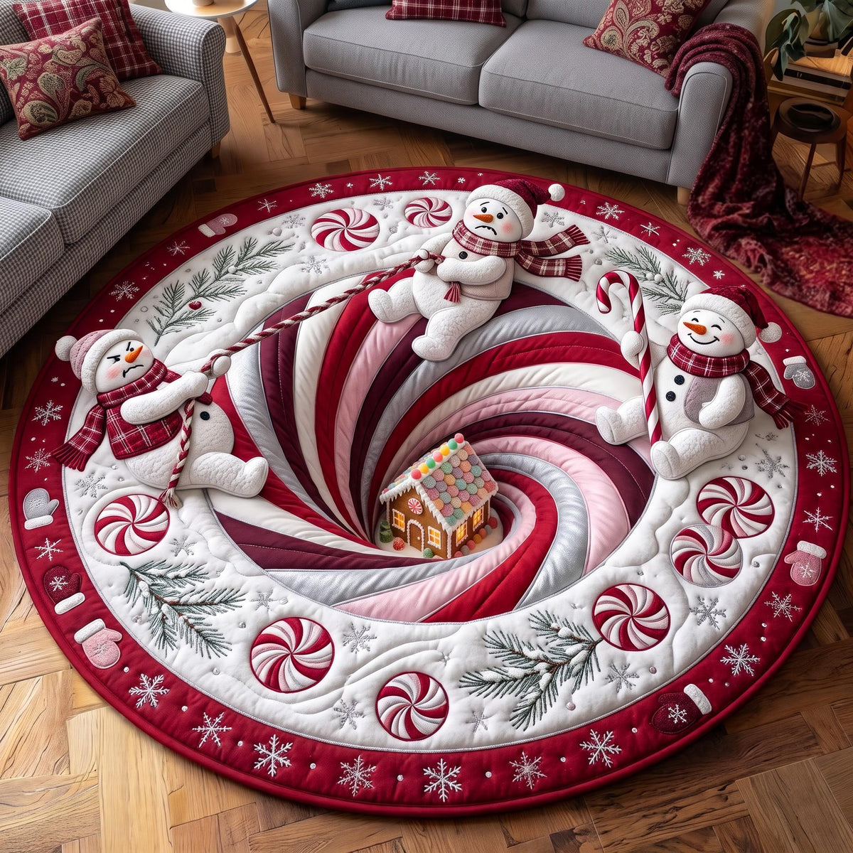 Candy Cane Round Mat Rug - Nature Design | Serene Home Decor - washable non-slip printed rug