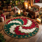 Candy Cane Spin Round Mat Rug - washable non-slip printed rug
