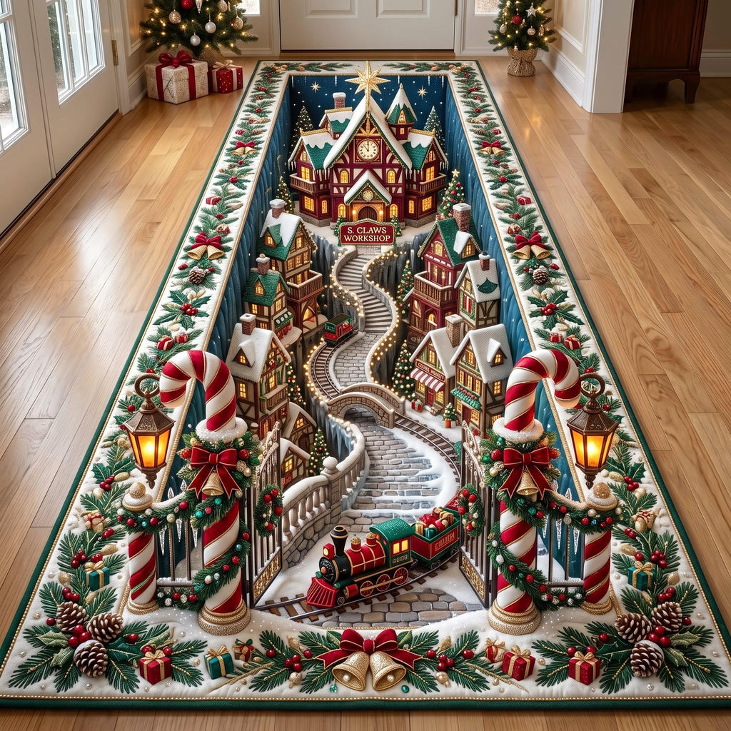 Candy Cane Village Runner Rug - Nature Design | Serene Runner Rug - washable non-slip printed rug