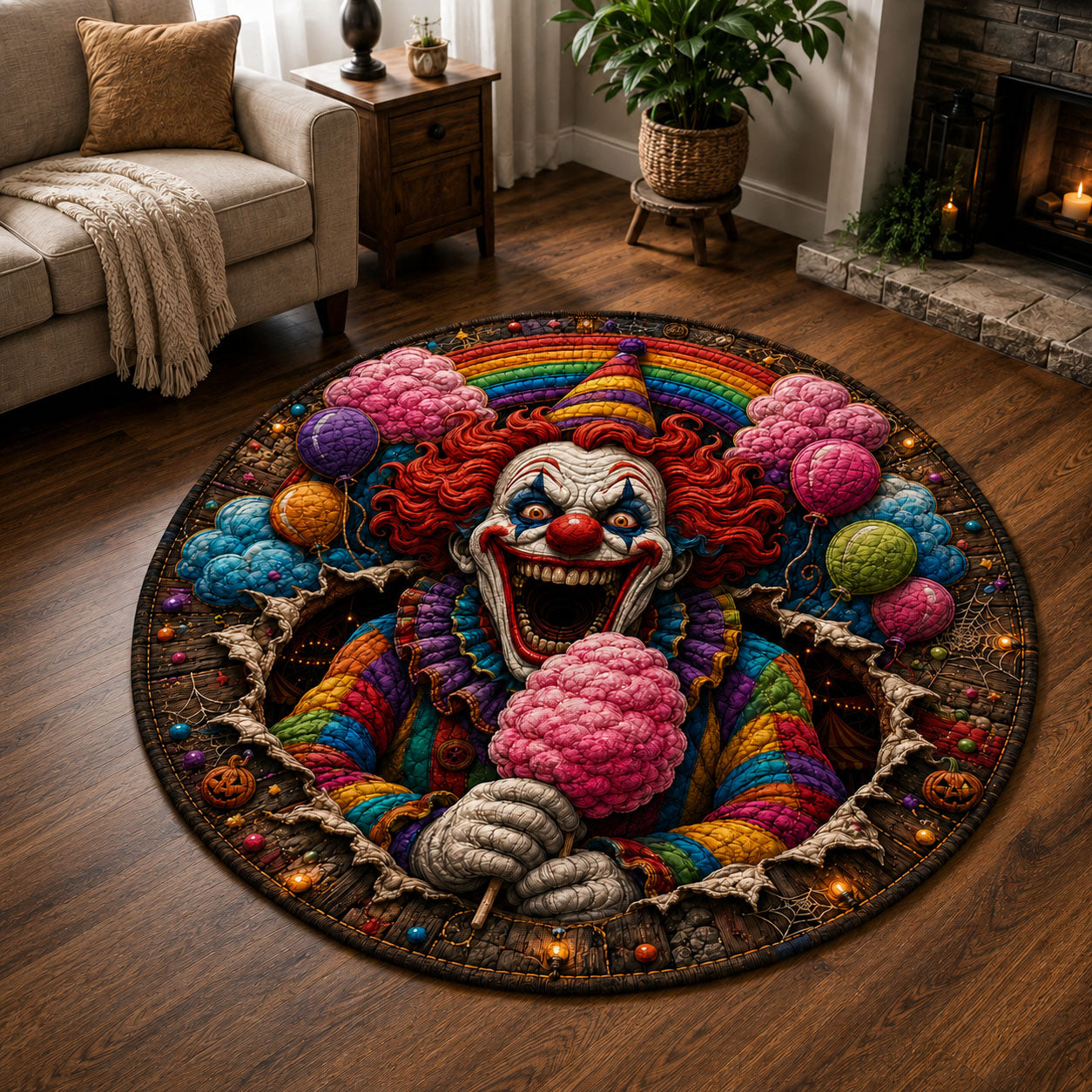 Candy Carnival Clown Round Mat Rug
