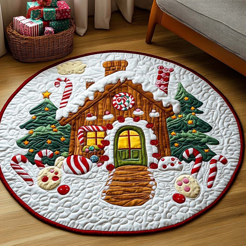 Candy Cottage Charm Round Mat Rug - washable non-slip printed rug