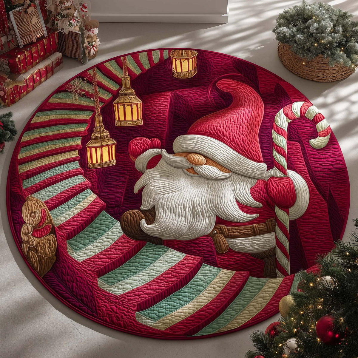 Candy Gnome Round Mat Rug - washable non-slip printed rug